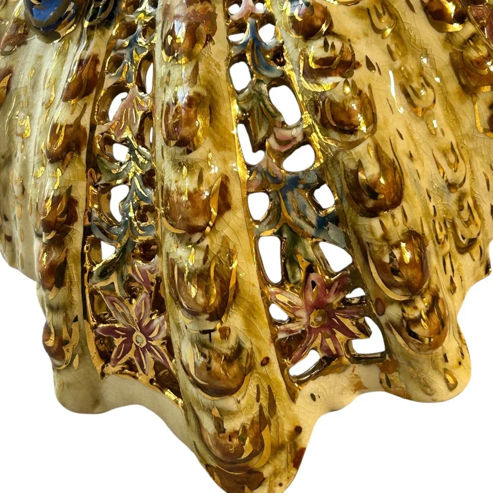 Budapest Fischer‎ Rare Ornate Gold Floral Pierced Footed Bowl
